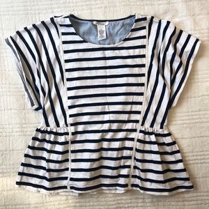 White and Navy Striped Peplum Top